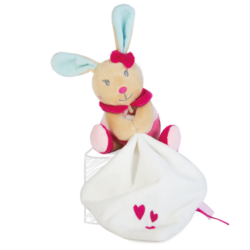 Perle et perlim mouchoir lapin rose bleu blanc coeur 